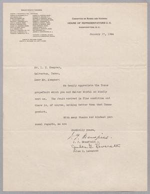 Primary view of object titled '[Letter from J. J. Mansfield and Jules G. Leverett to I. H. Kempner, January 17, 1944]'.