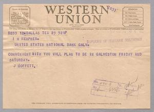 [Telegram from J. Moffett to Isaac H. Kempner, February 29, 1944]