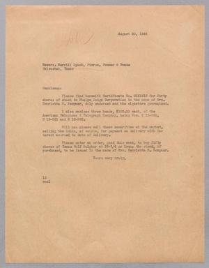 [Letter from Isaac H. Kempner to Merrill Lynch, Pierce, Fenner & Beane, August 30, 1944]