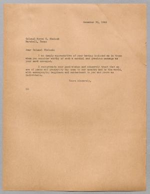 Primary view of object titled '[Letter from I. H. Kempner to Colonel Myron G. Blalock, December 20, 1945]'.