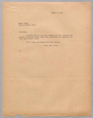 Primary view of object titled '[Letter from Isaac H. Kempner to the Baker Hotel, March 3, 1945]'.