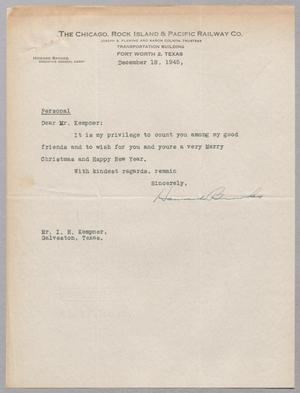 [Letter from Howard Brooks to Isaac H. Kempner, December 18, 1945]