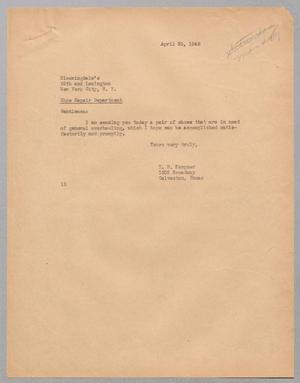 [Letter from Isaac H. Kempner to Bloomingdale's, April 30, 1945]