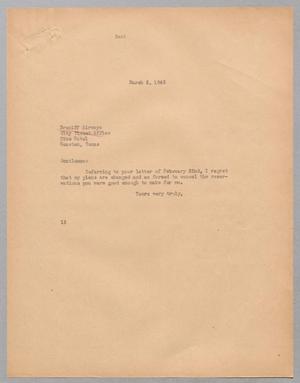 [Letter from Isaac H. Kempner to Braniff Airways, March 2, 1945]