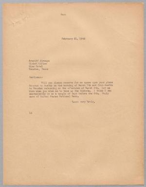 [Letter from Isaac H. Kempner to Braniff Airways, February 21, 1945]