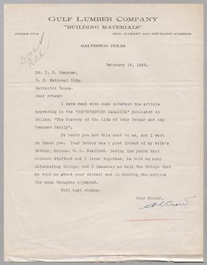 [Letter from A. H. Crow to I. H. Kempner, February 19, 1945]