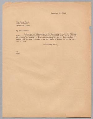 [Letter from I. H. Kempner to Dr. Henry Cohen, December 31, 1945]