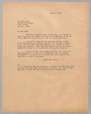 [Letter from I. H. Kempner to Dave Cohen, June 18, 1945]