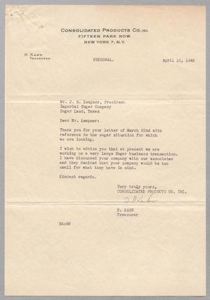 [Letter from H. Kahn to I. H. Kempner, April 10, 1945]