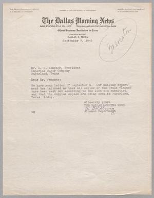 [Letter from W. Goldburg to I. H. Kempner, September 7, 1945]