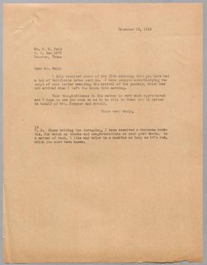 [Letter from Isaac H. Kempner to M. M. Feld, December 19, 1945]