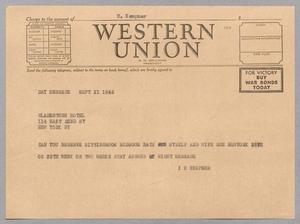 [Telegram from Isaac H. Kempner to Gladestone Hotel, September 21, 1945]