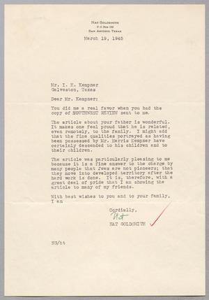 [Letter from Nat Goldsmith to I. H. Kempner, March 19, 1945]