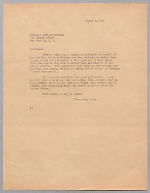 [Letter from I. H. Kempner to the National Refugee Service, April 5, 1945]