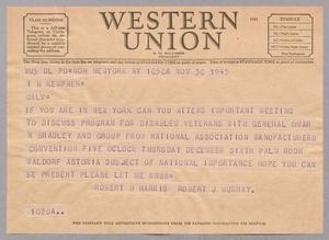 [Telegram from Robert M. Harris and Robert J. Murray to Isaac H. Kempner, November 3, 1945]