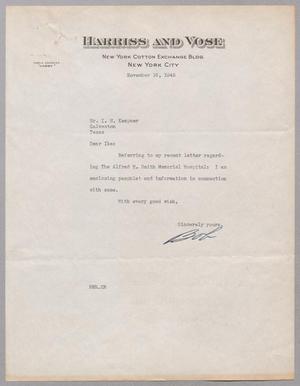 [Letter from Robert Harriss to I. H. Kempner, November 16, 1945]