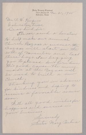 [Letter from Sister Mary Pauline to I. H. Kempner, November 21, 1945]