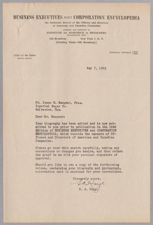 [Letter from S. A. Kaye to I. H. Kempner, May 7, 1945]