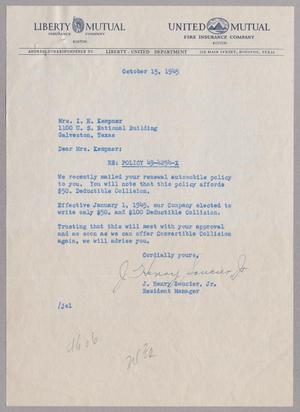 [Letter from J. Henry Saucier, Jr. to Henrietta Leonora Kempner, October 15, 1945]