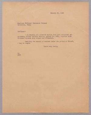 [Letter from Isaac Herbert Kempner to American National Insurance Company, January 20, 1945]