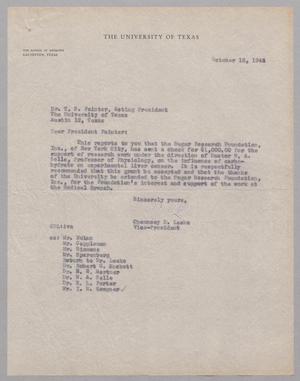 [Letter from Chauncey D. Leake to T. S. Painter, October 15, 1945]