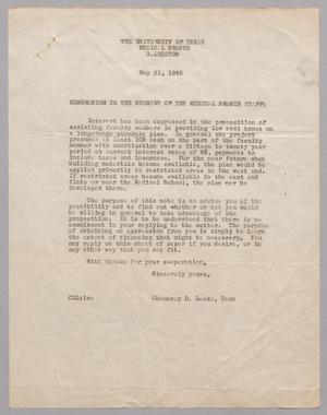 [Memorandum from Dean Leake to Members of Medical Branch Staff, May 31, 1945]