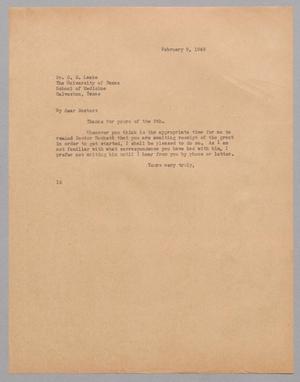 [Letter from I. H. Kempner to Dr. C. D. Leake, February 9, 1945]