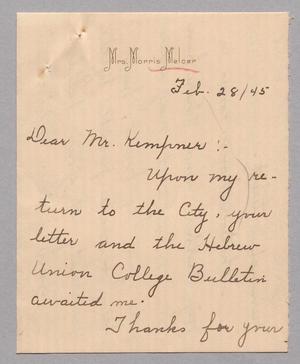 [Letter from Morris Melcer to I. H. Kempner, February 28, 1945]