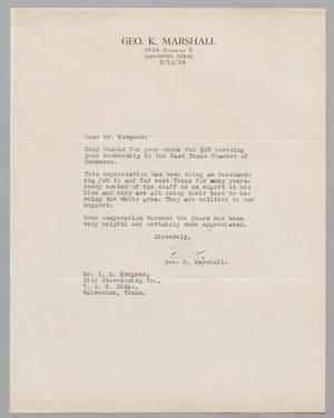 [Letter from George K. Marshall to Isaac H. Kempner, September 12, 1945]