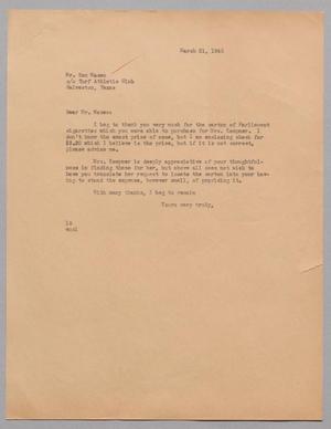 [Letter from Isaac H. Kempner to Sam Maceo, March 31, 1945]