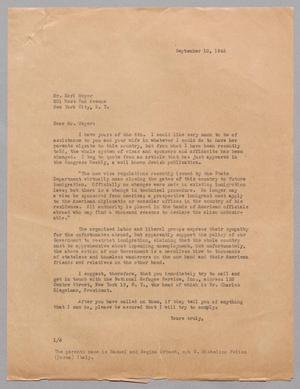 [Letter from I. H. Kempner to Karl Meyer, September 10, 1945]