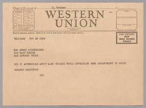 [Telegram from Isaac H. Kempner to Mrs. Henry Oppenheimer, November 26, 1945]