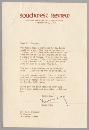 [Letter from Donald Day to I. H. Kempner, September 5, 1944]