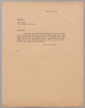 [Letter from I. H. Kempner to the Savoy Hotel, March 29, 1945]