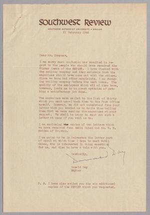 [Letter from Donald Day to I. H. Kempner, February 21, 1945]