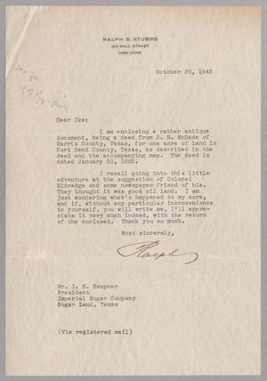 [Letter from Ralph S. Stubbs to Isaac H. Kempner, October 30, 1945]
