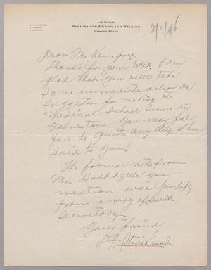 [Letter from D. F. Strickland to I. H. Kempner, June 7, 1948]