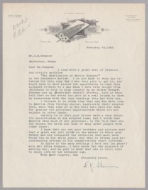 [Letter from Frank K. Stevens to Isaac H. Kempner, February 20, 1945]