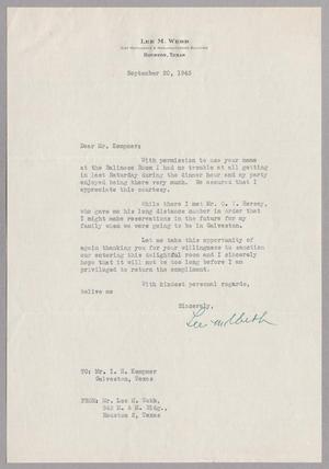 [Letter from Lee M. Webb to I. H. Kempner, September 20, 1945]