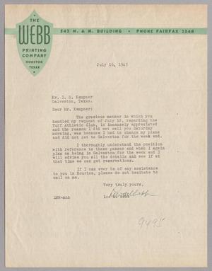 [Letter from Lee M. Webb to I. H. Kempner, July 16, 1945]
