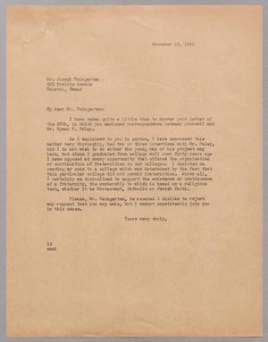 [Letter from I. H. Kempner to Joseph Weingarten, December 13, 1945]