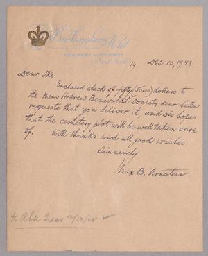 [Letter from Max B. Arnstein to I. H. Kempner, December 10, 1948]