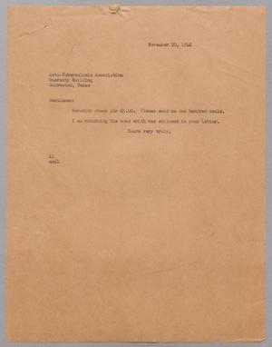 [Letter from Isaac Herbert Kempner to Anti-Tuberculosis Association, November 20, 1948]