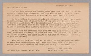 [Postal card from America's Future Inc. to Isaac H. Kempner, December 17, 1948]