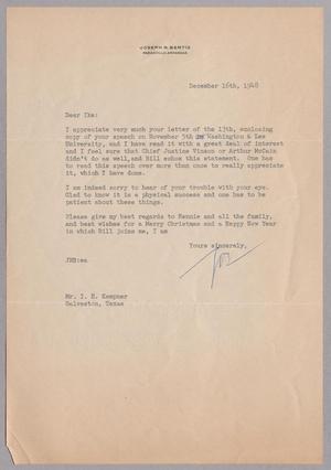 [Letter from Joseph R. Bertig to Isaac H. Kempner, December 16, 1948]