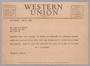 [Telegram from I. H. Kempner to Mr. and Mrs. Ray Bolger, October 11, 1948]