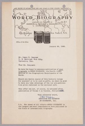 [Letter from R. D. Rece to Isaac H. Kempner, January 26, 1948]