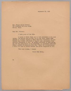 Primary view of object titled '[Letter from I. H. Kempner to Evelyn Miller Crowell, September 28, 1948]'.