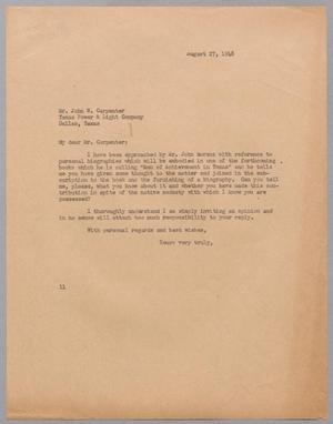 [Letter from I. H. Kempner to John W. Carpenter, August 27, 1948]