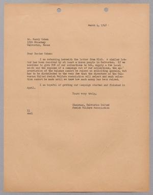 [Letter from I. H. Kempner to Dr. Henry Cohen, March 4, 1948]